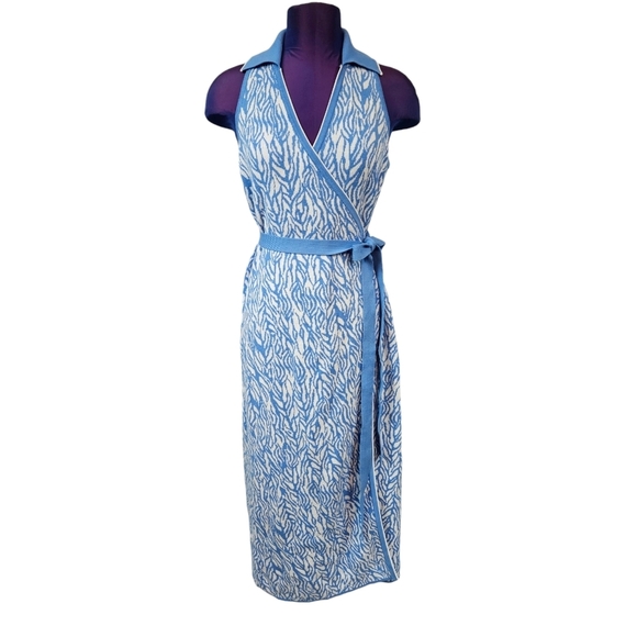 NWT Diane Von Furstenberg Target Collared Sea Twig Blue‎ Sweater Dress Large - Picture 2 of 12